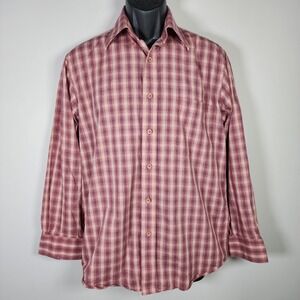 Pierre Cardin Plaid Shirt Mens Small Check Long Sleeve Button Down Office Career